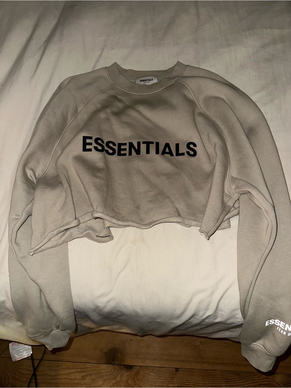 ESSENTIALS Men’s Beige Crewneck Sweatshirt with Black Logo - Picture 2 of 4